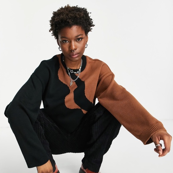 NWOT:ASOS DESIGN sweater with wave pattern in black - Picture 4 of 4